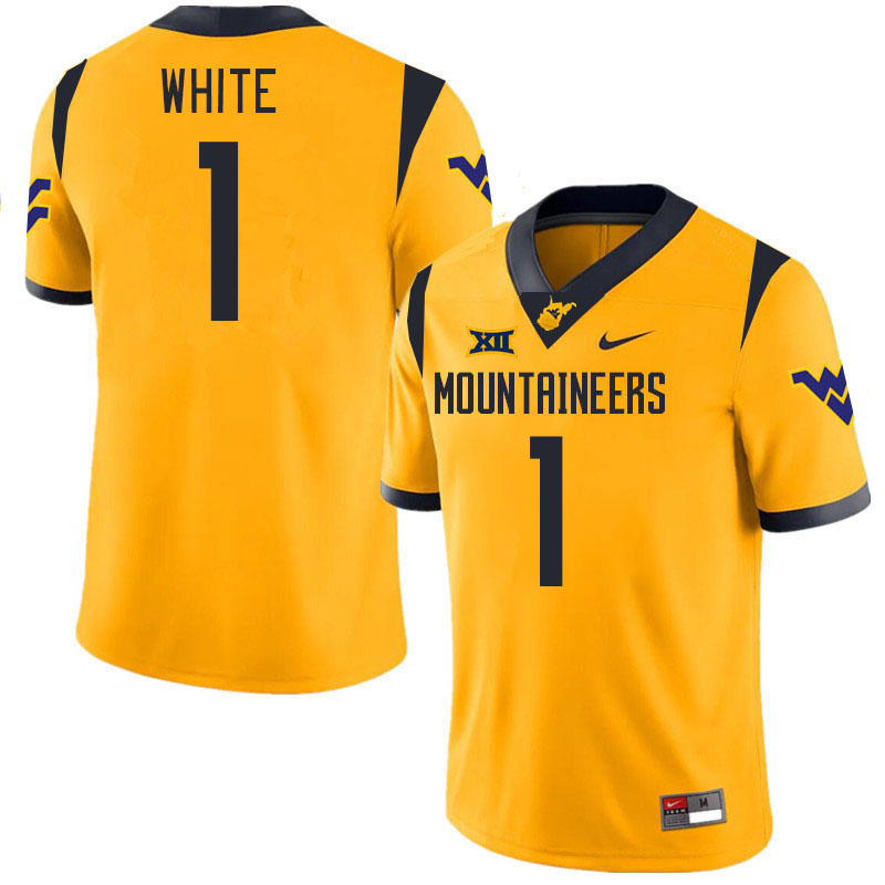 #1 Jahiem White West Virginia Mountaineers College 2024 New Uniforms Football Jerseys Stitched Sale-Gold